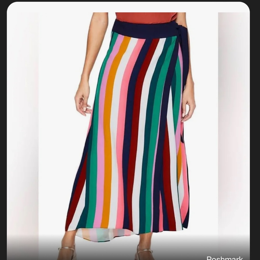 Boden Portia Horizontal Striped Azalea Midi Wrap Skirt with bow / tie Size 6